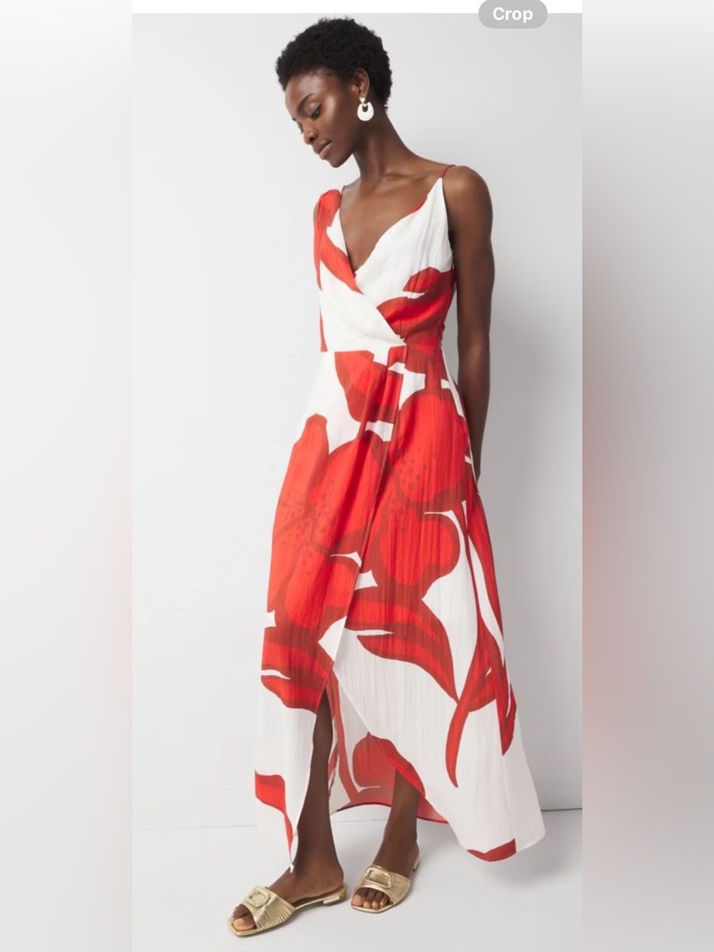 White House Black Market Red and White Floral Wrap Maxi Dress